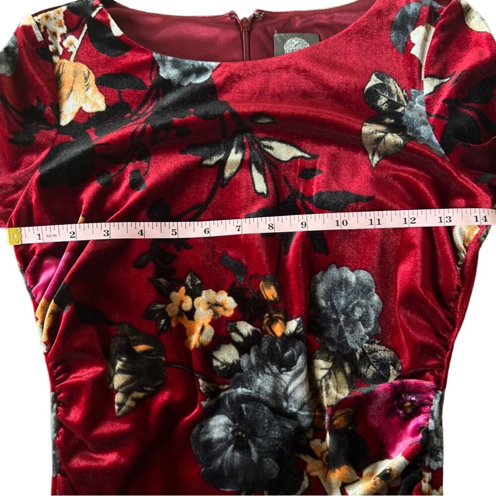 Vince Camuto Velvet Floral Ruched Short Sleeve Dress Size 2 - Picture 11 of 13